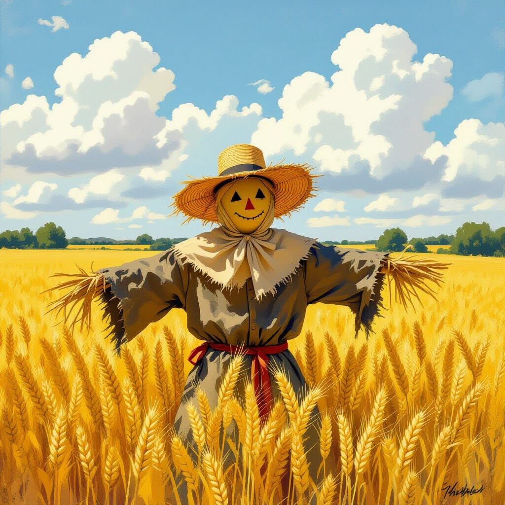 Scarecrow in Wheat Field, English Landscape Style