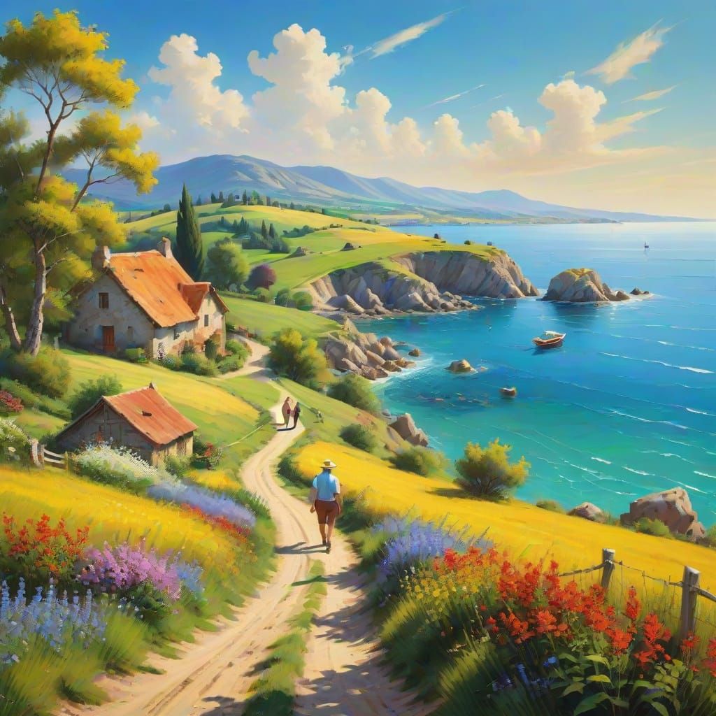 Vibrant Summer Country Landscape Painting