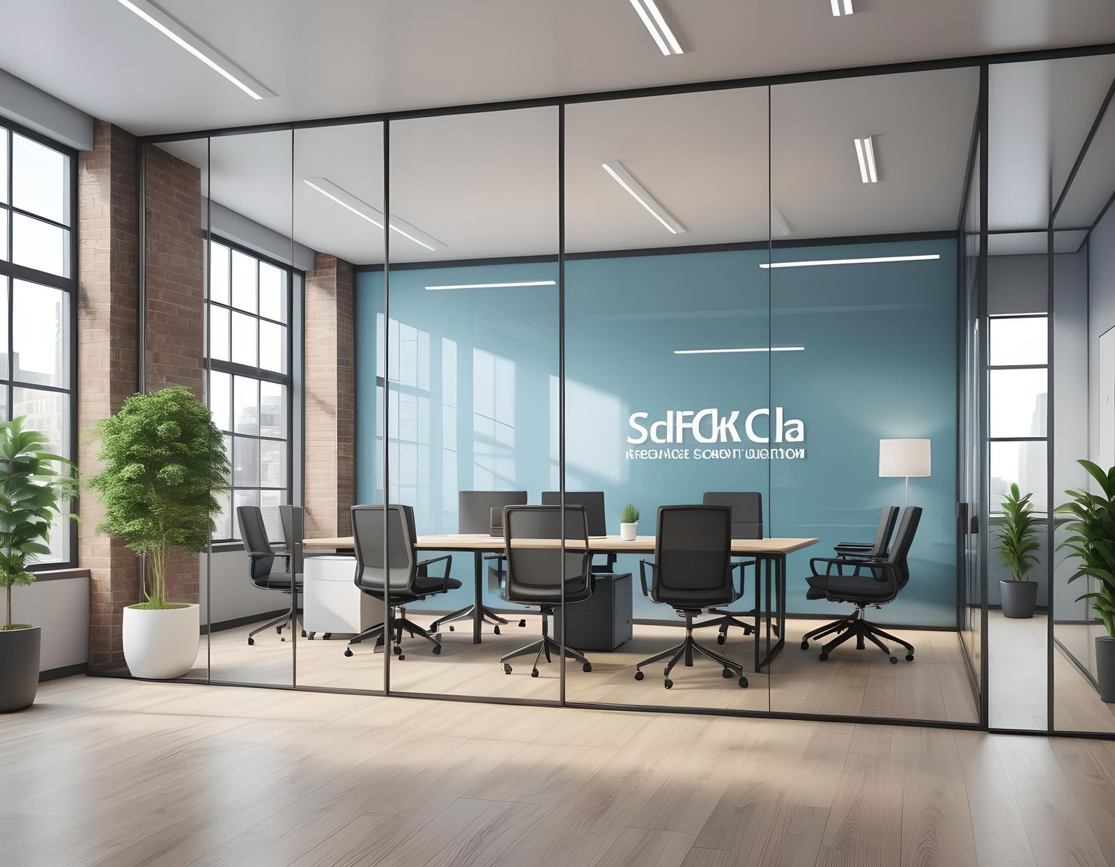 Glass Office Room Wall Mockup in 3D
