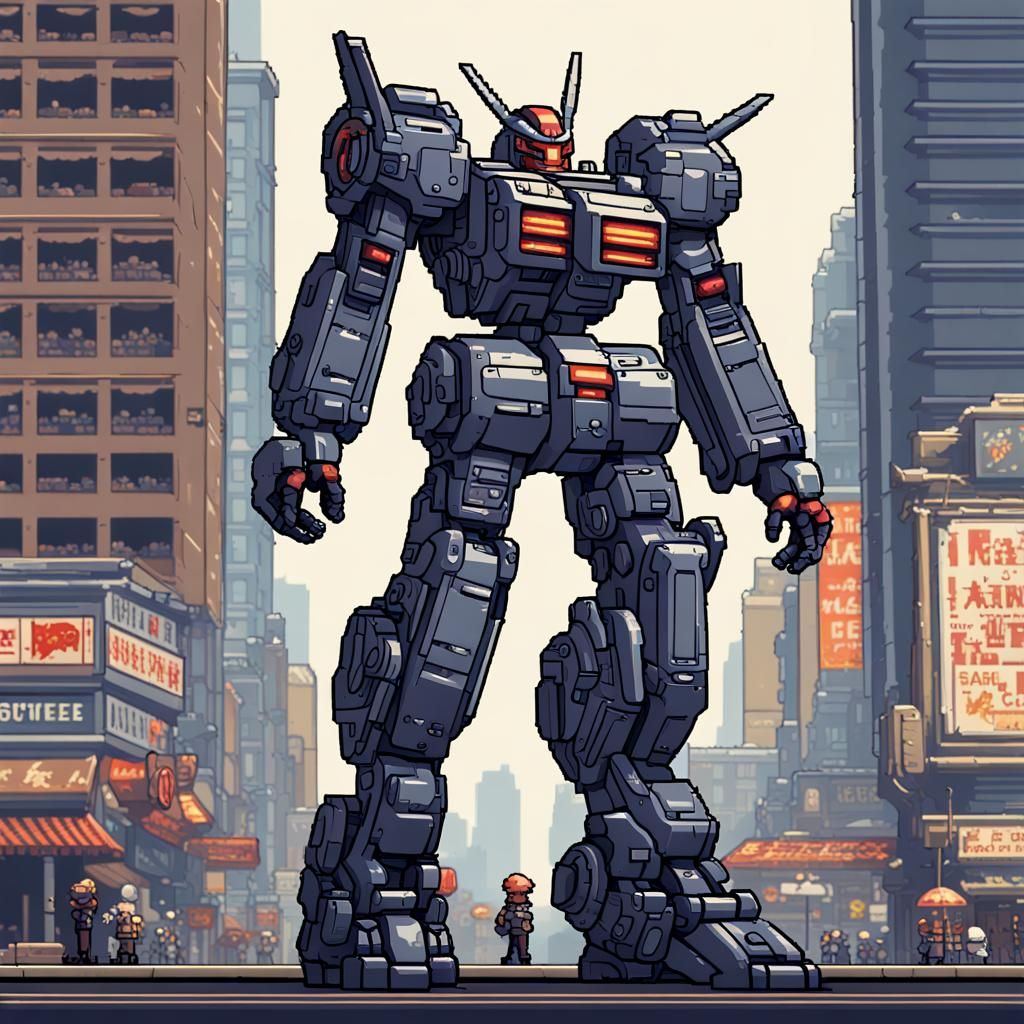 Detailed Pixel Art Mecha in Retro Style