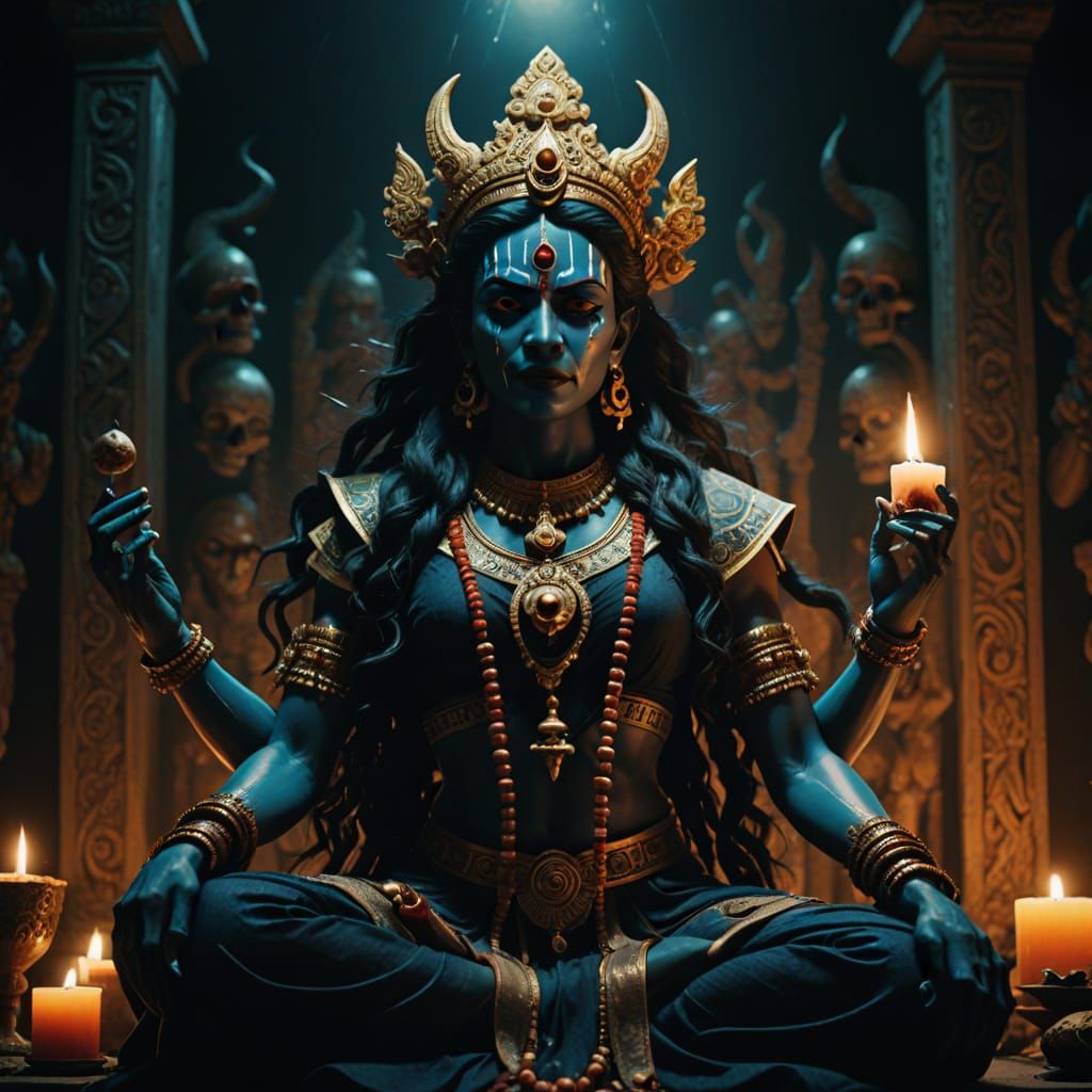 Kali Goddess Ascends with Skulls Adorned Chest
