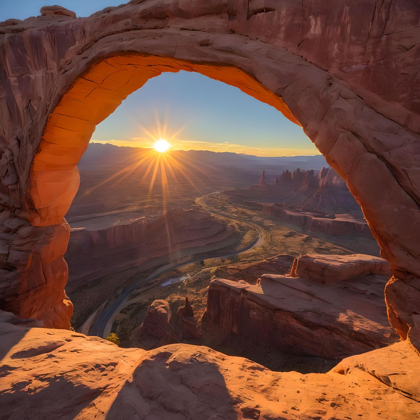 Epic Sunrise Through Natural Rock Arch