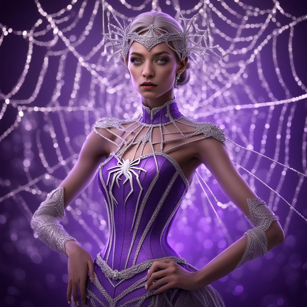 Fantasy Woman with Silver Spider, Art Deco Style