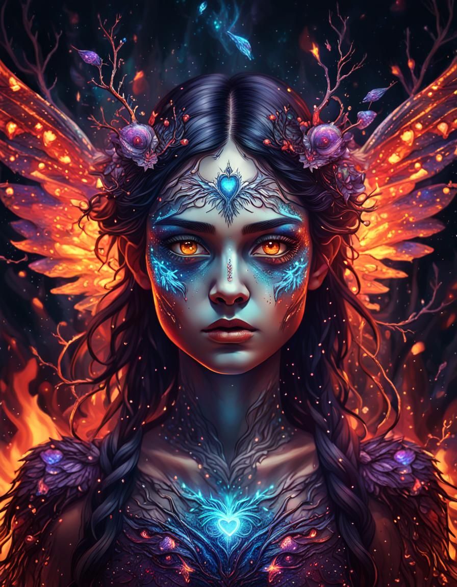 Ethereal Fire Fairy with Broken Heart Background