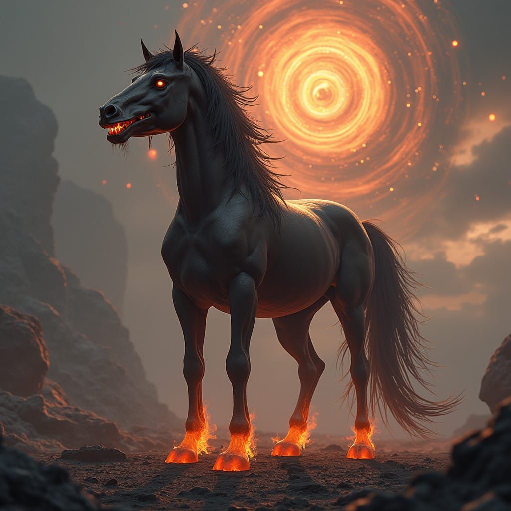 Majestic Demon Steed Exudes Intelligence in Desolate Wastela...