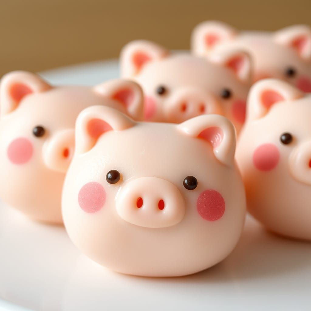 Whimsical Pig-Shaped Mochi in Pastel Hues