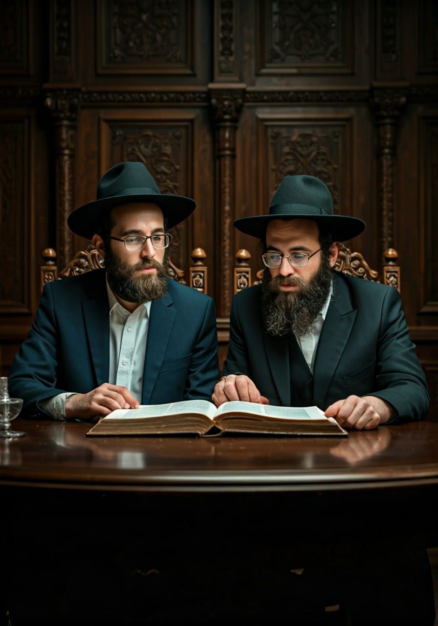 Orthodox Jewish Men Study Book in Dutch Masters Style
