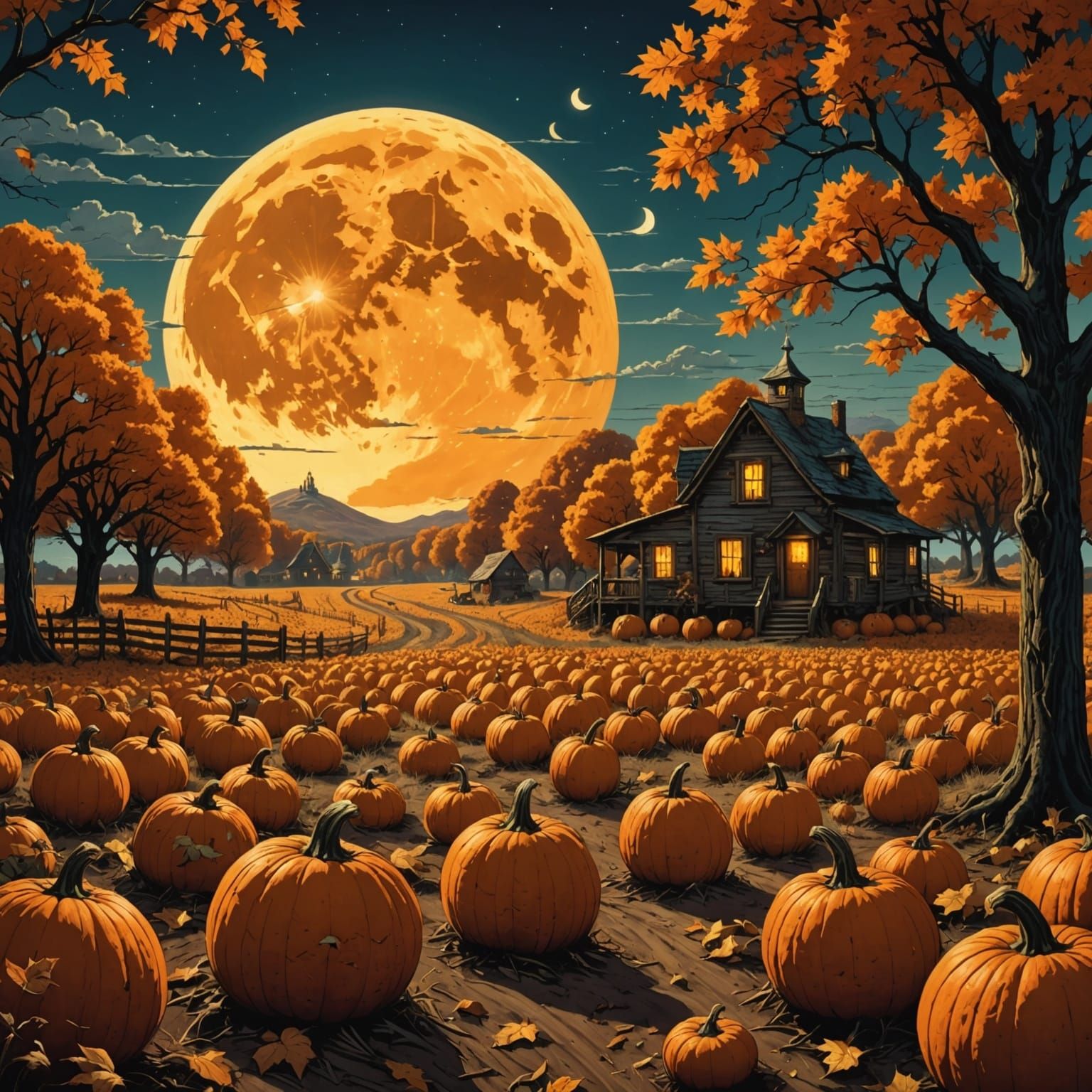 Autumn Pumpkin Harvest Under Harvest Moon