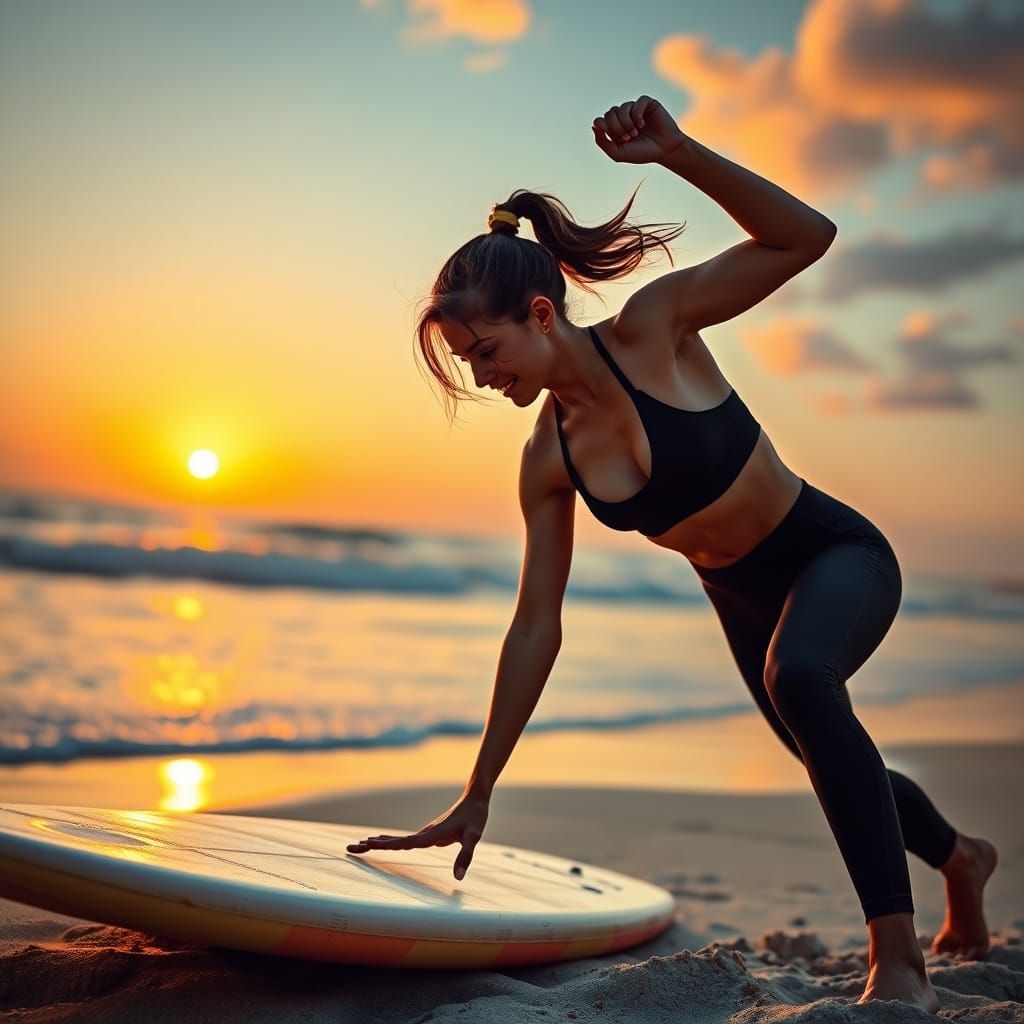 Intense Beach Workout in Vibrant Surf-Inspired Style