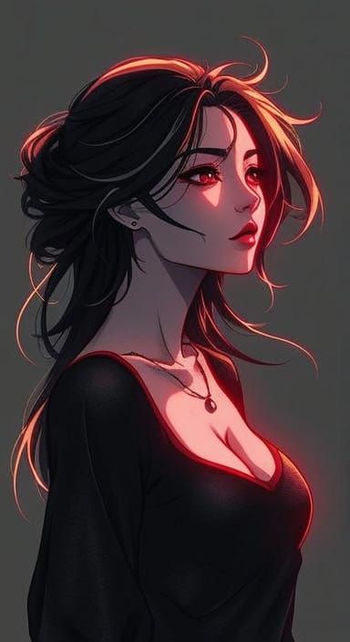 Anime Woman with Flowing Hair in Graphite Style