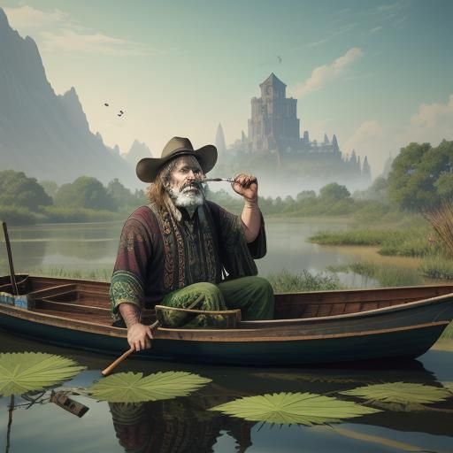 Hippie Bull Smokes Joint: Detailed Matte Painting