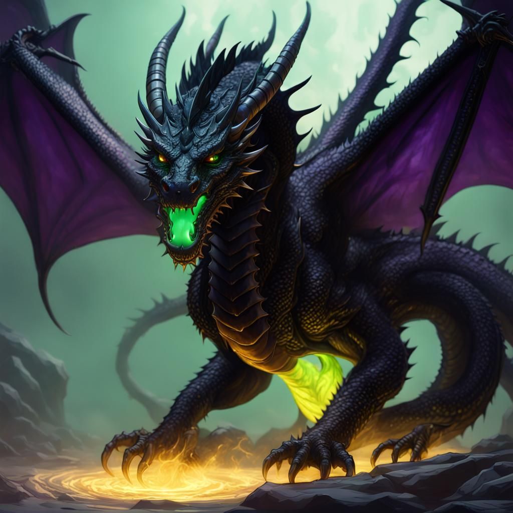 Black Dragon with Jade Eyes in Dark Fantasy Style