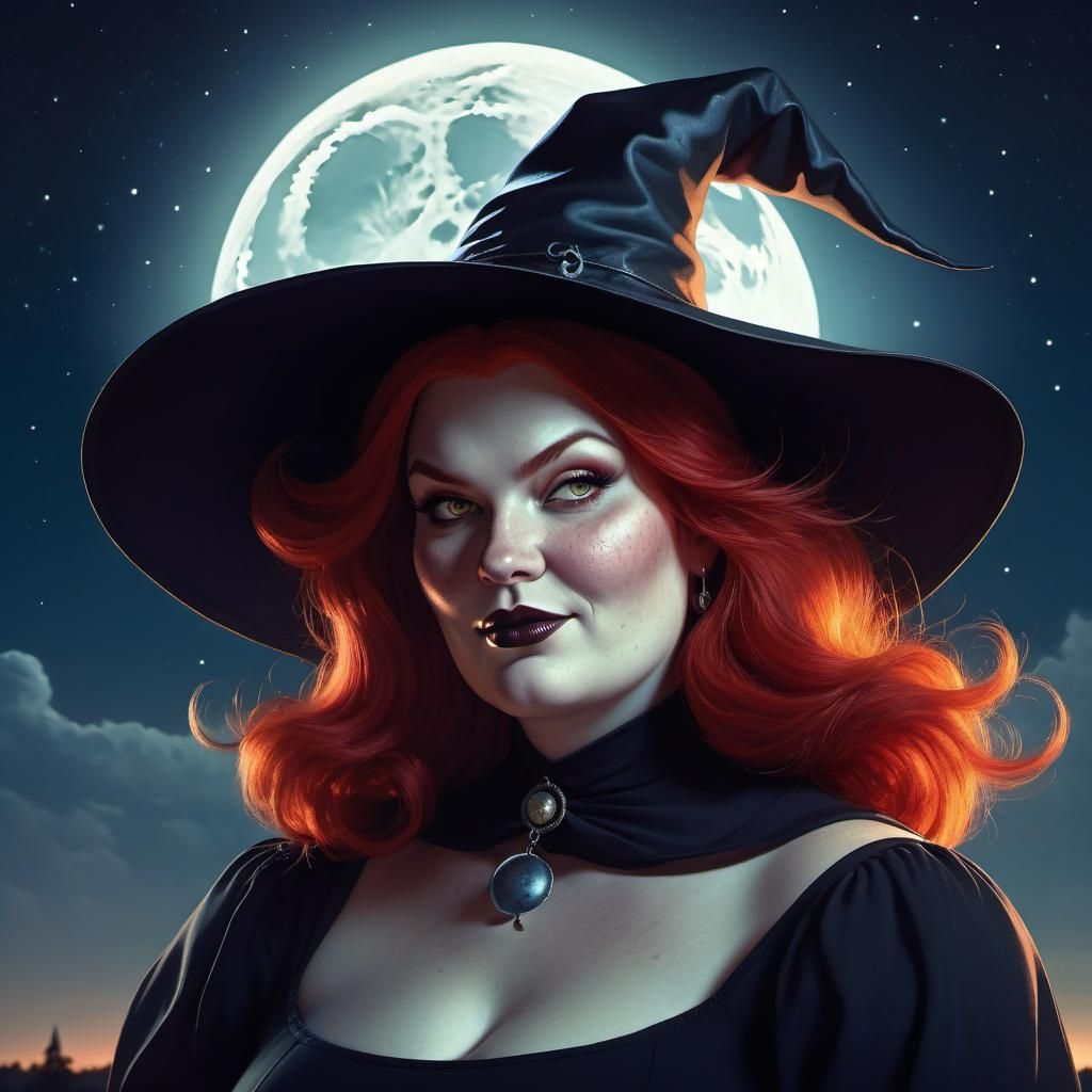 Friendly Red-Haired Witch in Chiaroscuro Lighting