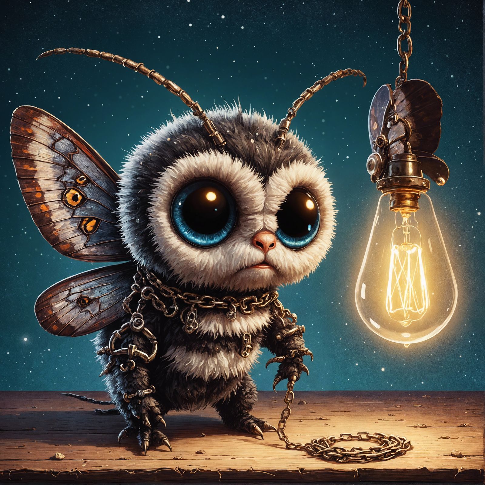 Grumpy Goth Moth Cartoon in Oil Painting Style