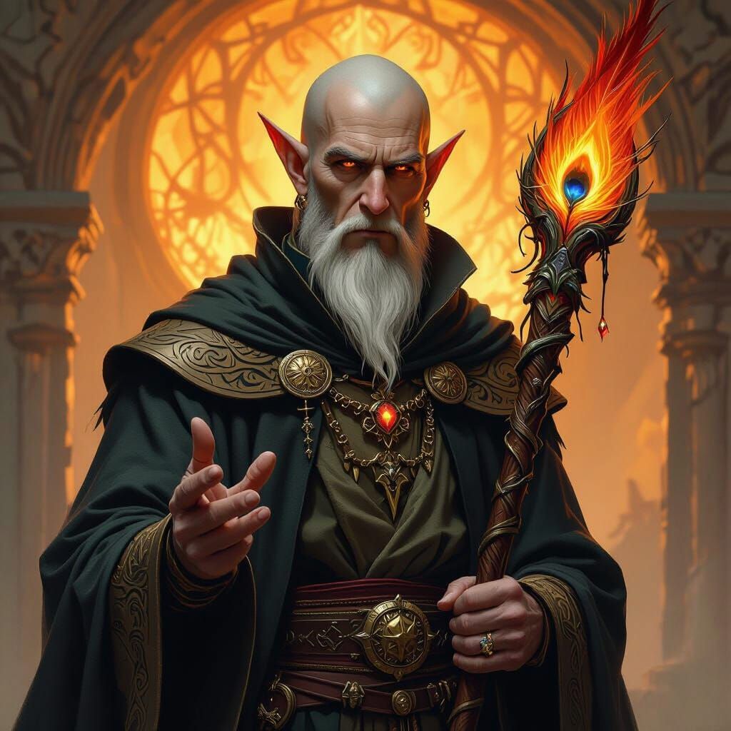 High Elf Wizard with Phoenix Staff, Fantasy Art