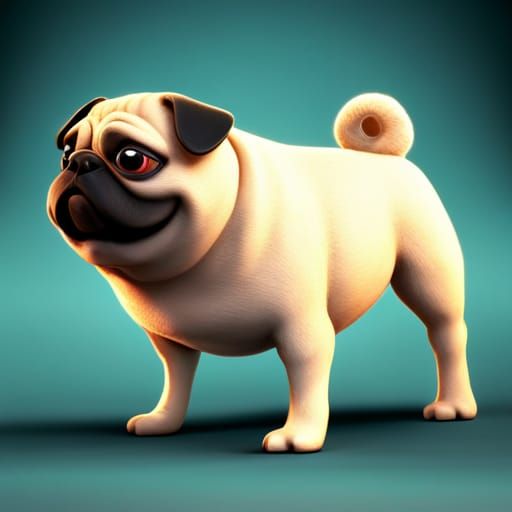 Pixar-Style 3D Pug with Radial Gradient Background