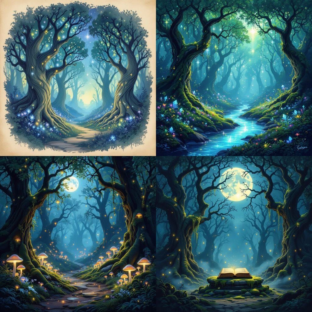 Magical Forest Glade with Glowing Flowers