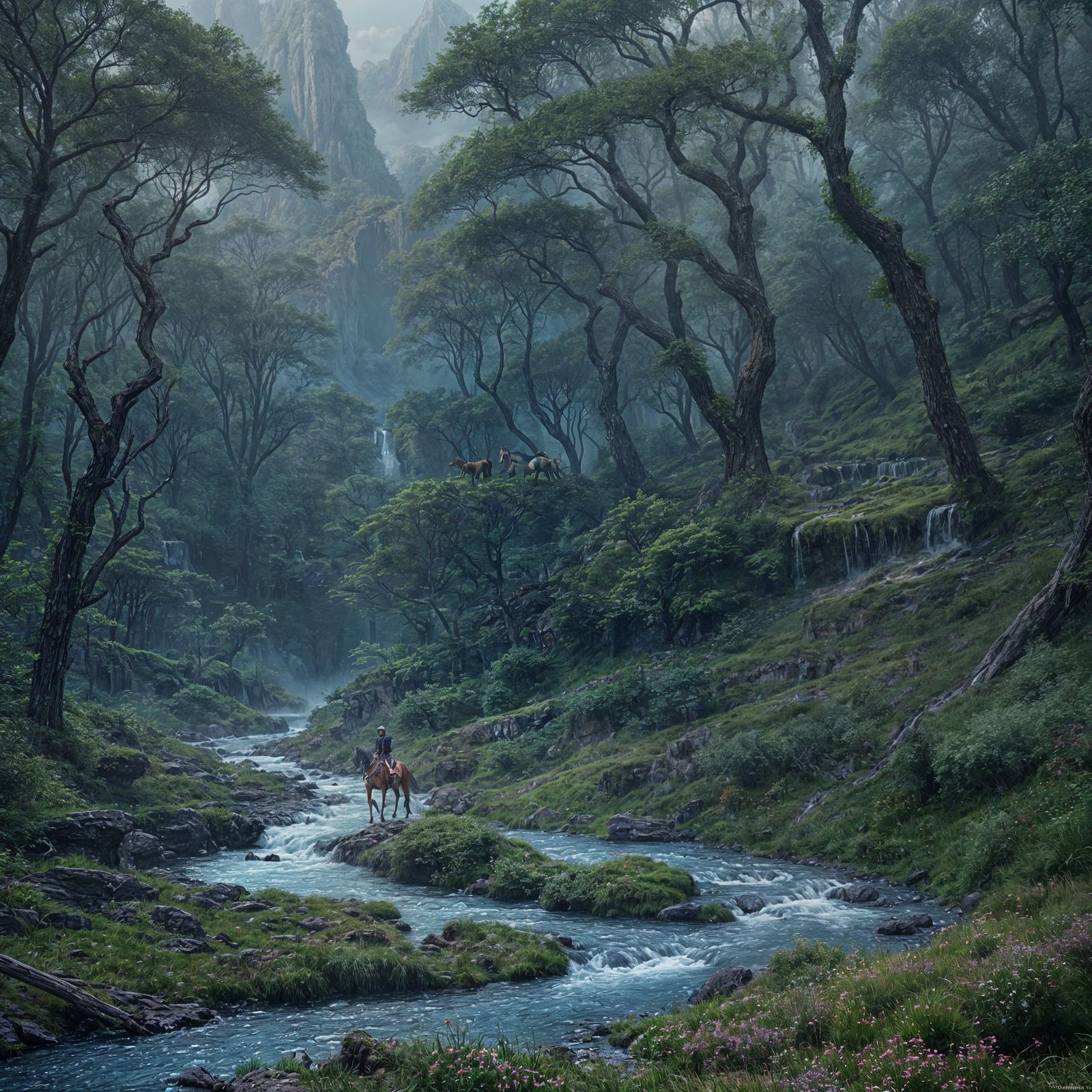 Horses on Timeless Trails: A Detailed Matte Painting