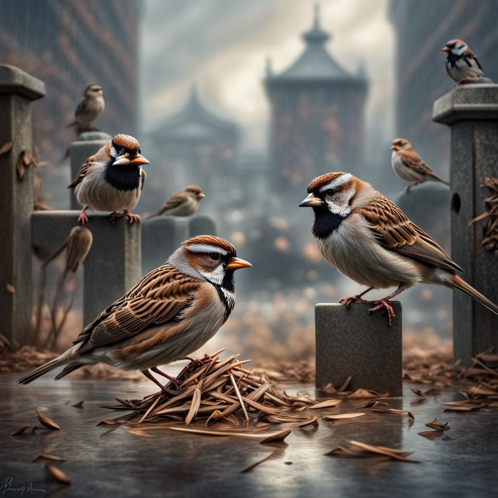 Hyperrealistic Fantasy Scene: Sympathy of Sparrows