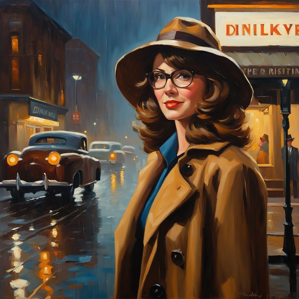Velma Dinkley in Rainy City, Impressionistic Oil Painting