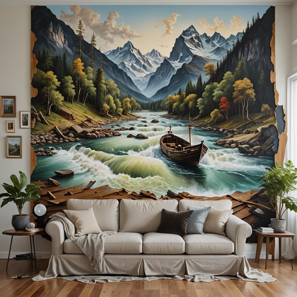 River Flows From Painting Into Living Room