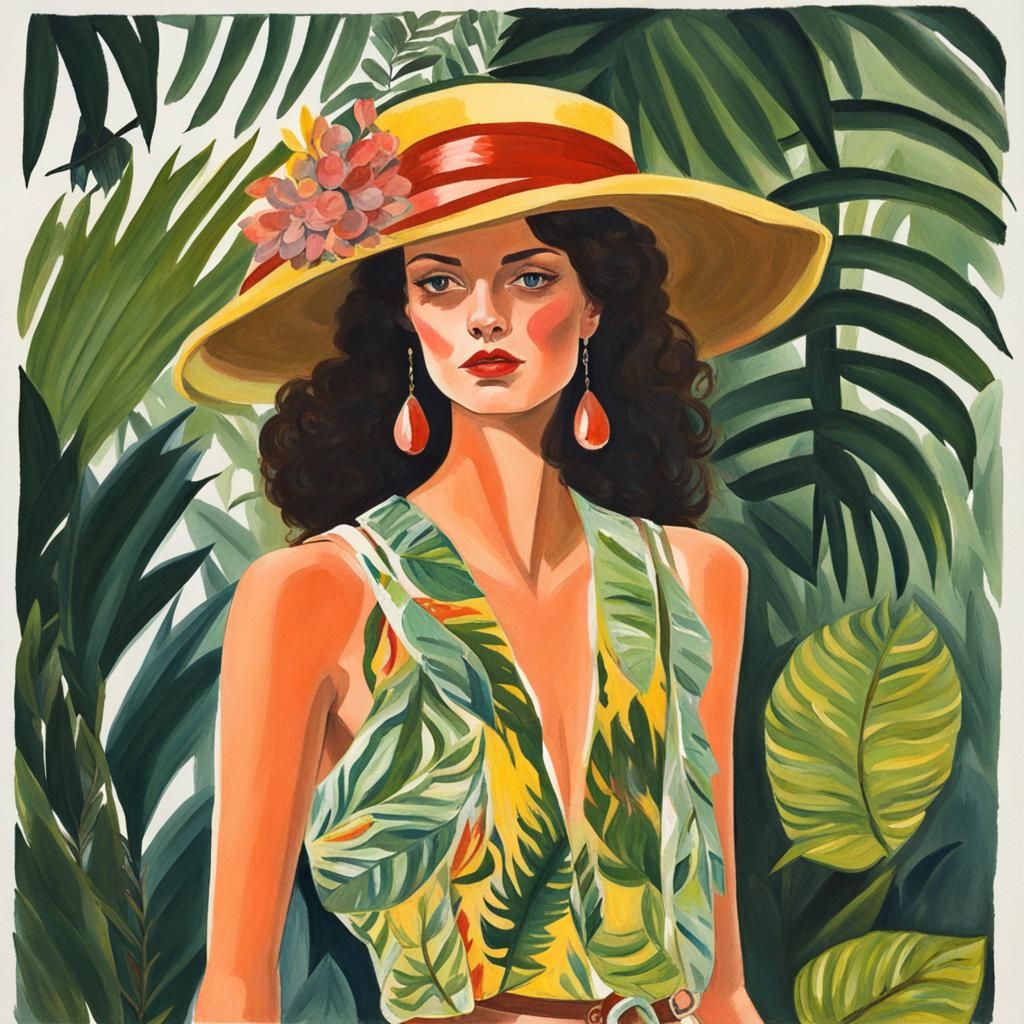 Jane of the Jungle in French Fashion, Gouache Painting