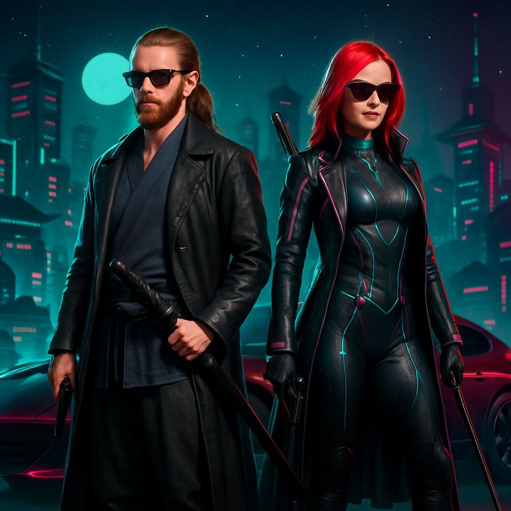 Futuristic power couple cyber agents