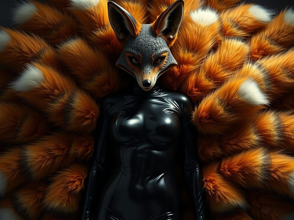 Woman in Latex and Fox Tails, Dark Fantasy Art