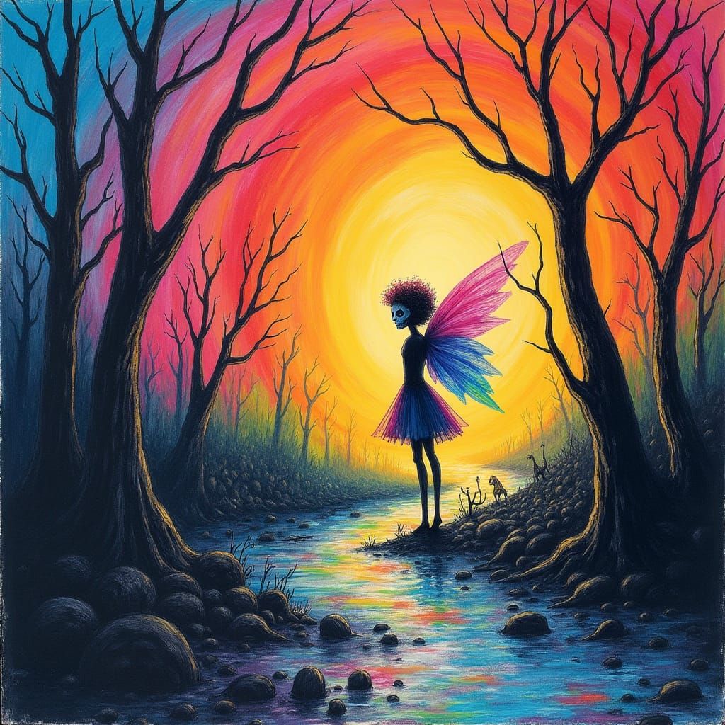 Surreal Land of the Dead in Crayon and Rayograph