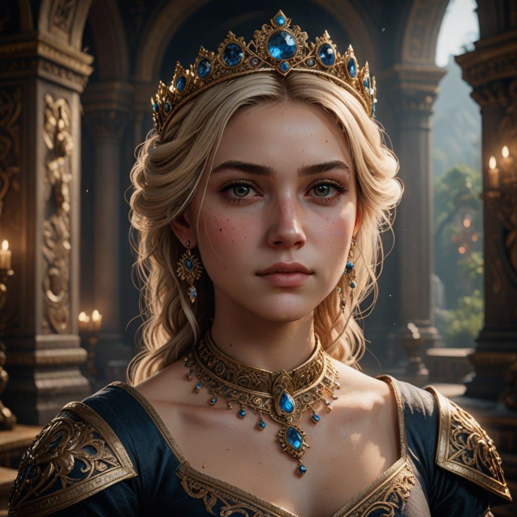 A stunning, close portrait of Eliza, the daughter of Harpagon.