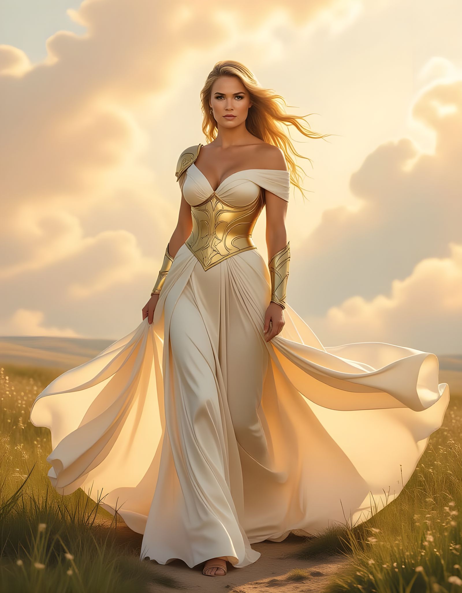 Ronda Rousey in a dynamic pose, adorned in a high-fashion, a...