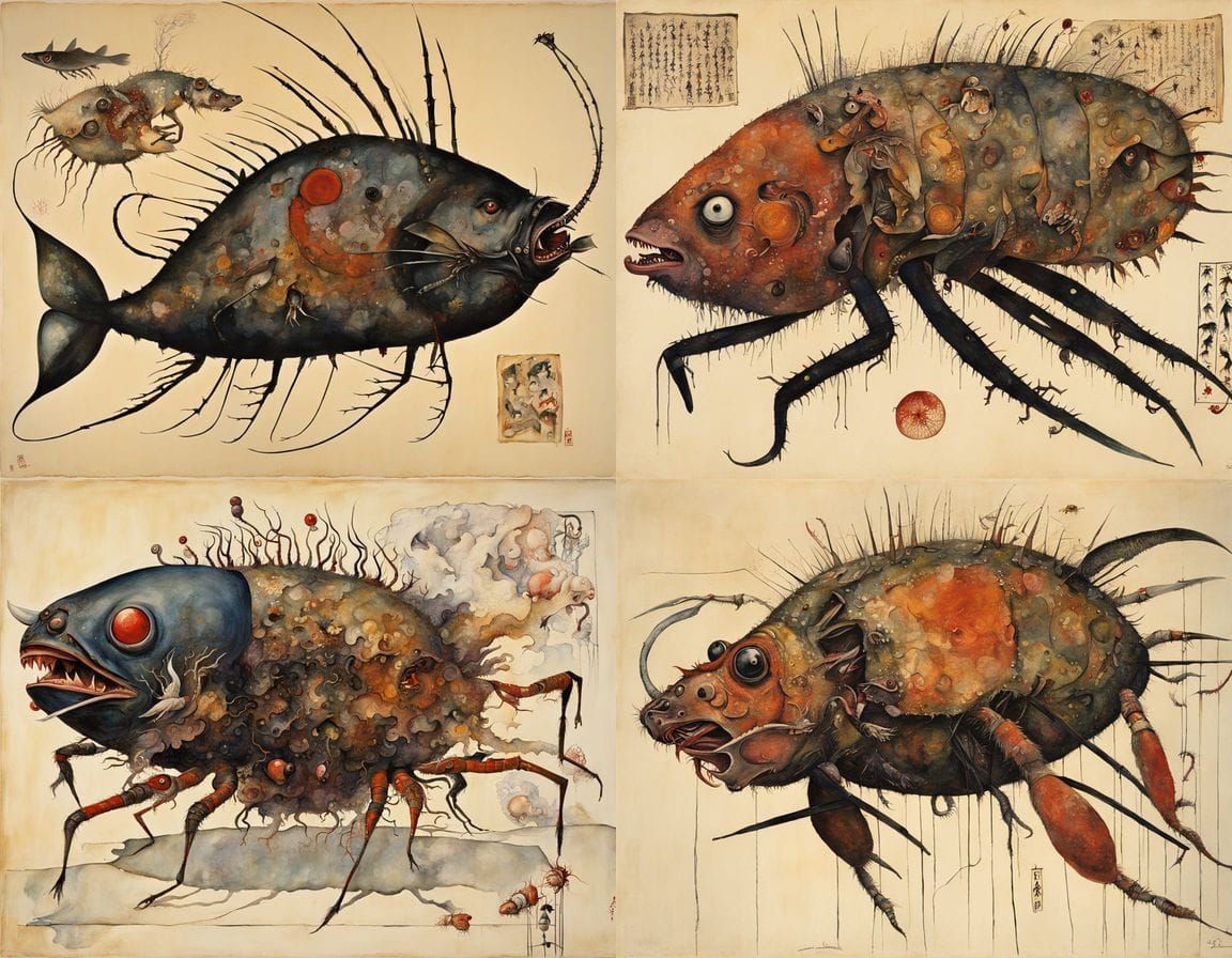 Surreal Hybrid Creature in Japanese Art Style