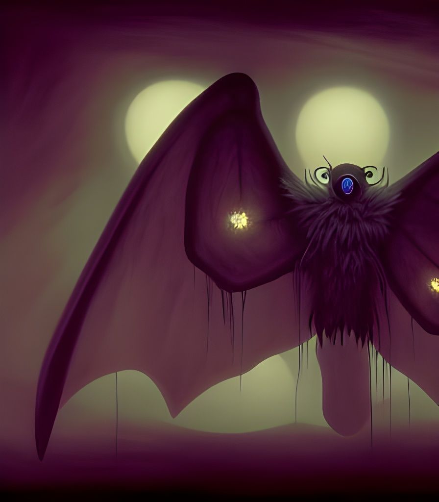 Eerie Mothman Horror in Studio Ghibli Style