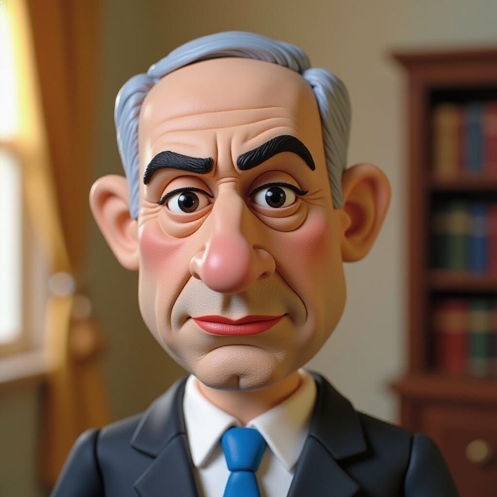 Bibi Netanyahu Caricature in Plasticine Stop-Motion Style