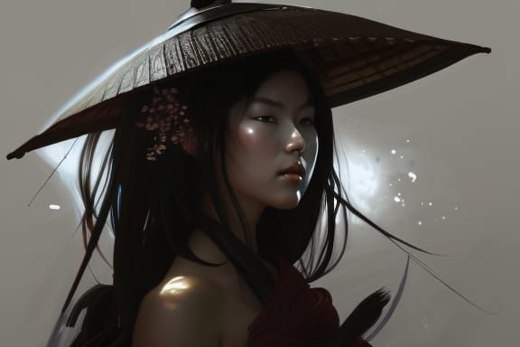 Samurai Girl Portrait in Hyperdetailed Art Nouveau Style