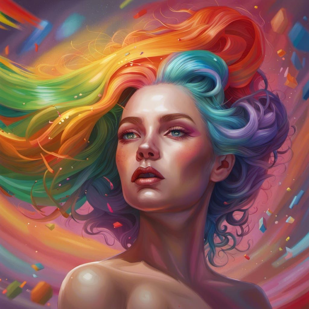 Rainbow Witch in Hyperrealistic Splash Art