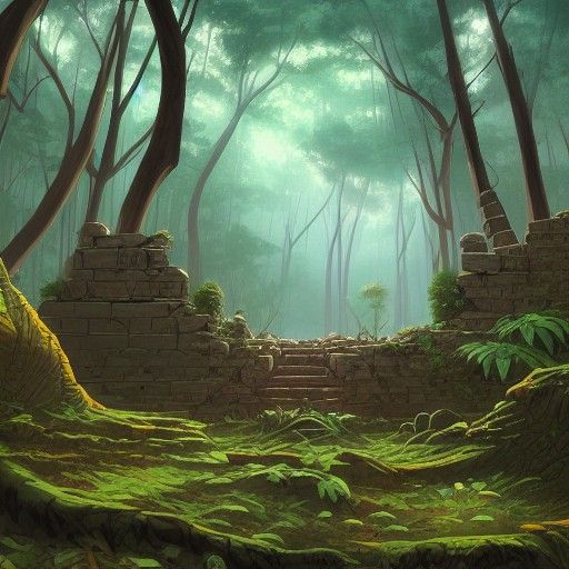 Ancient Forest Ruins Digital Art