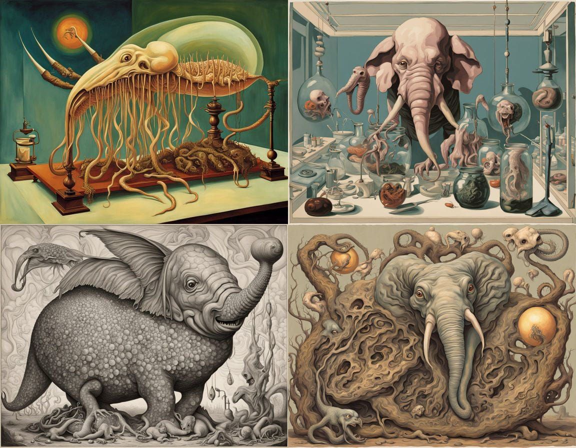 Grotesque Laboratory Scene in the Style of Surrealist Master...