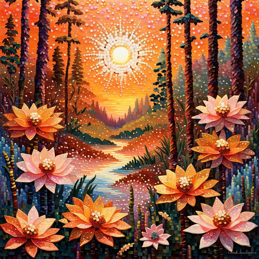 Beaded Forest Flower in Impressionist Style