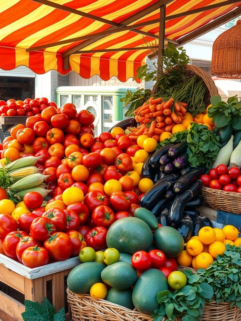 Vibrant Open-Air Market Stall with Colorful Produce