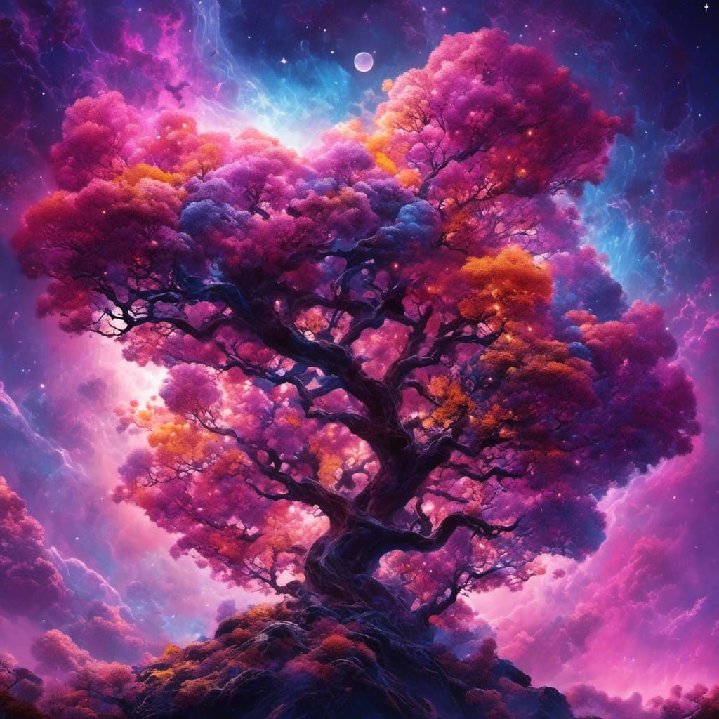 Abstract World of Reversed Flowers and Nebula