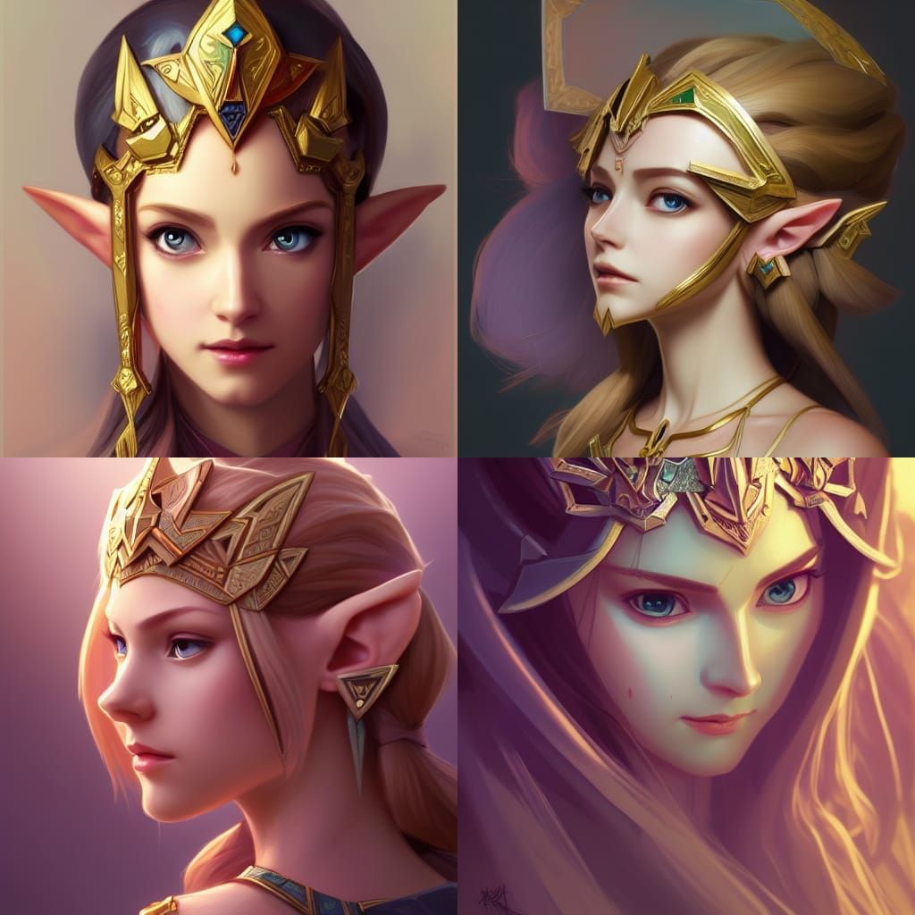 Princess Zelda Portrait in Hyperdetailed Splash Art Style
