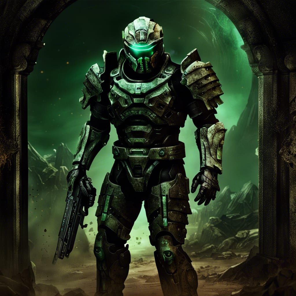 Armored Spartan at Hell's Gate: Detailed Matte Painting