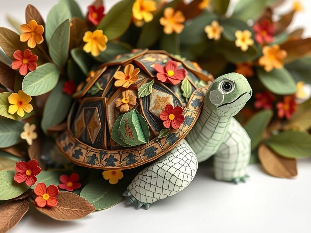 Papercraft Tortoise in Whimsical Paper Den