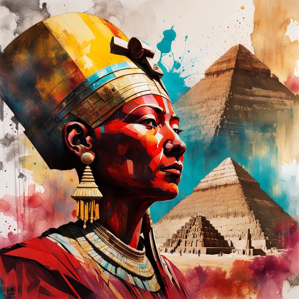 Hatshepsut Double Exposure Portrait in Watercolour Style