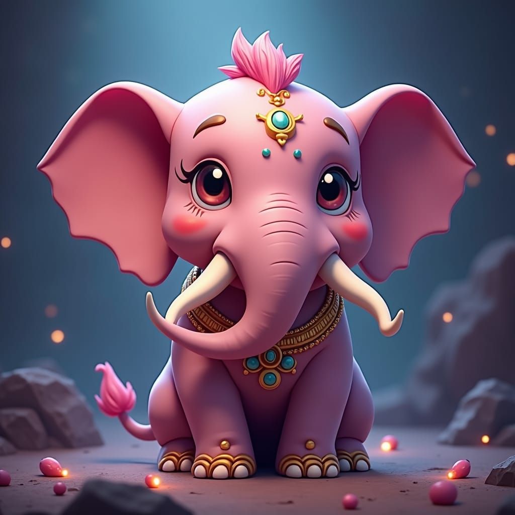 Ornate Pink Elephant Calf in Fantasy Style