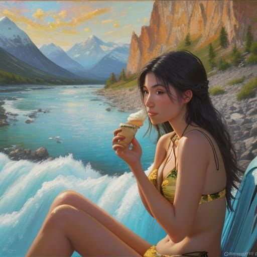 Woman in Twisted Bikini: An Impressionist Oil Painting