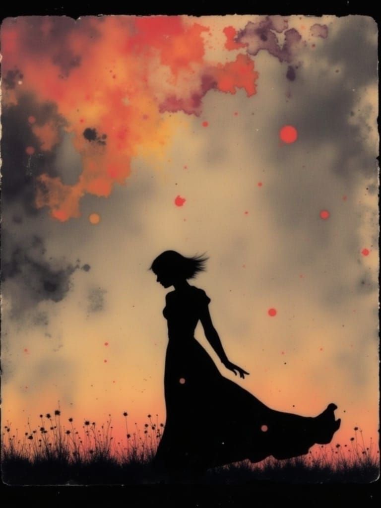 Goth Girl in a Watercolor Rainstorm