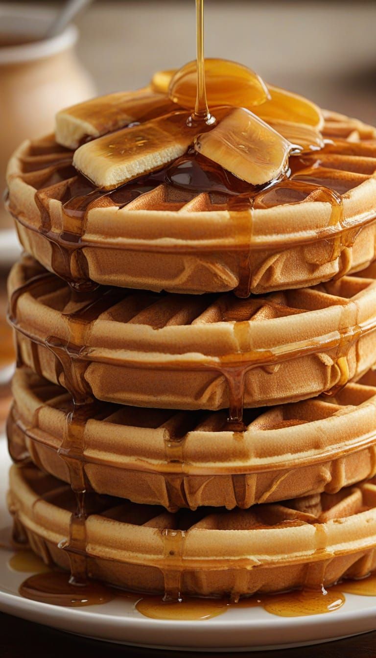 Golden Hour Waffle Stack with Drizzling Syrup