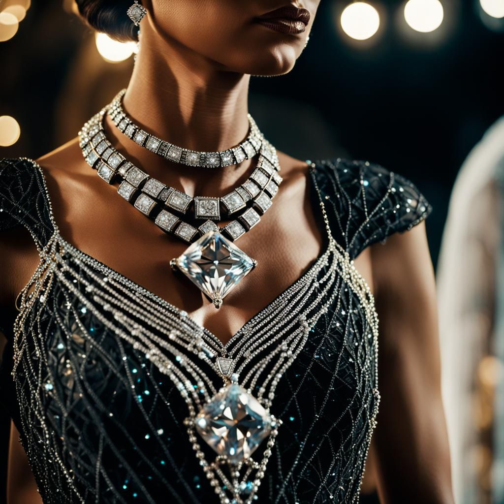 Woman in Bony Necklace with Large Diamonds